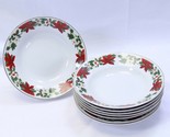 Gibson Poinsettia Holiday Christmas Soup Bowls 8&quot; Lot of 8 - $48.99