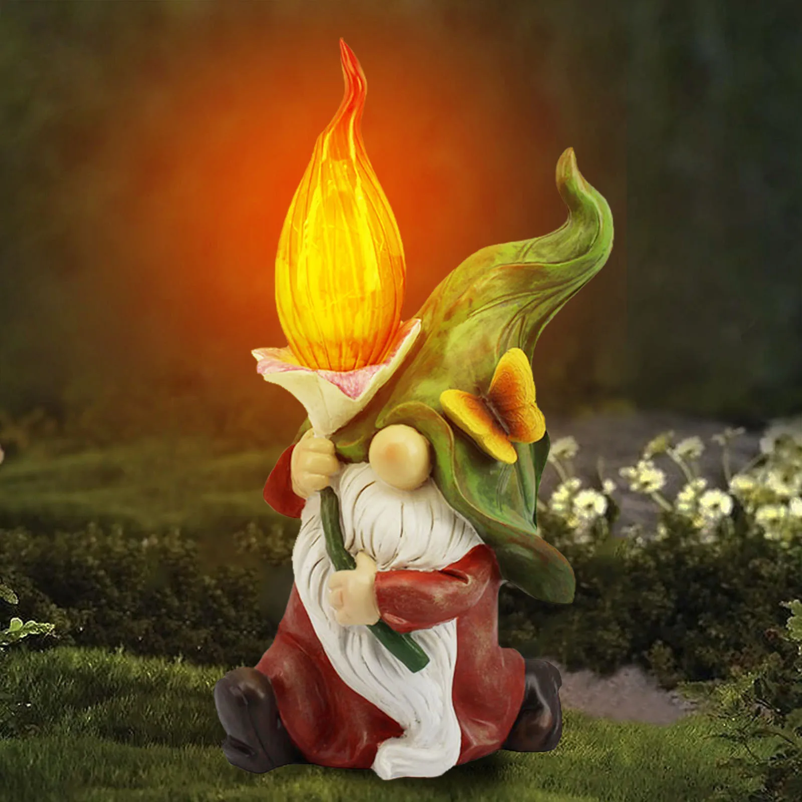 Resin Gnome Statue With Solar Lamp Dwarfs Figurine Ornaments Corrosion Resistant - £117.95 GBP