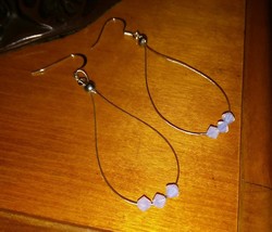Handmade Silver-Plated Wire and Swarovski Crystal Teardrop Loop Earrings - £5.60 GBP