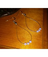Handmade Silver-Plated Wire and Swarovski Crystal Teardrop Loop Earrings - £5.50 GBP