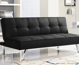 Serta Carmen Convertible Futon Sofa Bed Black Chrome &amp; Poly Couch Sleeper - £189.83 GBP