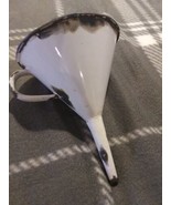 Antique Vintage WHITE Enamelware PORCELAIN ENAMEL FUNNEL black trim Handle  - £19.80 GBP