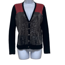 Vintage Jones New York Womens XS Wool Blend Cardigan Black Red Sequin NWOT - £32.93 GBP