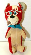 Vintage Velvet Red &amp; Beige Wooden Plush Dog With Glasses &amp; Pipe Firm Early Toy - £21.12 GBP