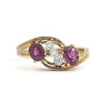 Vintage 1950&#39;s Oval Ruby Diamond Gemstone Ring 14K Yellow Gold 2.84 Grams - £389.38 GBP