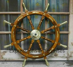 36 InchAnchor Big Ship Steering Wheel Wooden Antique Style Nautical Pira... - £140.47 GBP