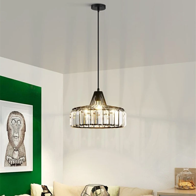 Ck led pendant lamp for kitchen dining room round iron ceiling chandelier crystal light thumb200