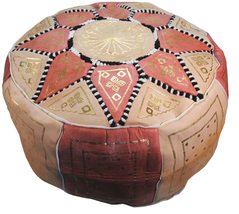 Terrapin Trading Fair Trade Handmade Moroccan Leather Star Pouffe - Pink - £41.09 GBP