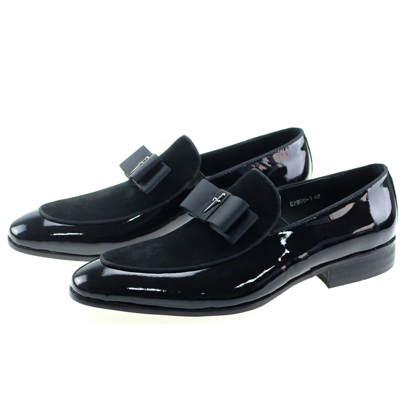 Handmade Mens Loafer Shoes Genuine Patent Leather Suede Patchwork with B... - $144.33