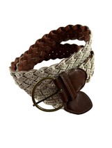Womens Braided White Crochet Belt Brown Faux Leather One Size - $14.85