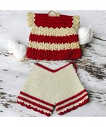 Lot 2 Vtg Hand Crochet Potholders Hot Pads ADORABLE Shirt Shorts Red Whi... - $302.15 MXN