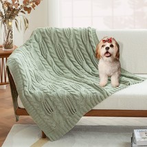 Sage Green Cable Knit Wool Throw Blankets By Amélie Home, 50&quot; X 60&quot;,, Seasonal. - £31.54 GBP