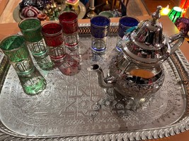 Moroccan silver  Tea set, Moroccan teapot, Moroccan tea glasses, Morocca... - £223.36 GBP