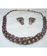 Vintage Purple Oblong Beads &amp; Pearls Chain Necklace Choker + Earrings Se... - $1,198.78 MXN