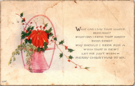 c1910 Christmas postcard.Flowers vase poem a1 - £17.01 GBP