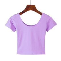 Light Purple Women&#39;s O Neck Short Sleeve Basic Crop Top - £8.50 GBP