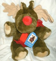 12&quot; Vintage Christmas Malarky Moose Brown Stuffed Animal Plush Toy W/ Tag Rare - £33.62 GBP