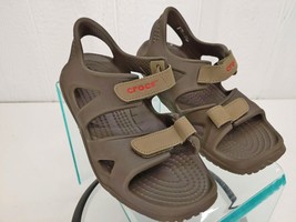 Crocs Comfort Swiftwater River Sandals Kids Size J1 Unisex Brown 204988 - $14.83