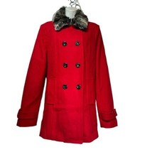 long tall sally red wool removable faux fur trim coat Size 10 - £70.39 GBP