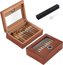 TISFA Cigar Humidor, Glass Top Cigar Box with Hygrometer Humidifier and Divider, - £32.68 GBP