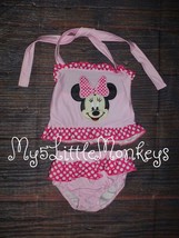 NEW Boutique Minnie Mouse Pink Ruffle Bikini Swimsuit Sunsuit Outfit - £6.71 GBP