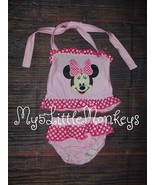 NEW Boutique Minnie Mouse Pink Ruffle Bikini Swimsuit Sunsuit Outfit - $161.55 MXN