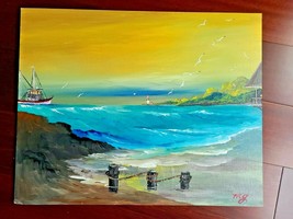 Art Original Signed Landscape OCEAN Oil Painting - Miller-Gilltse 20x16 ... - £77.52 GBP