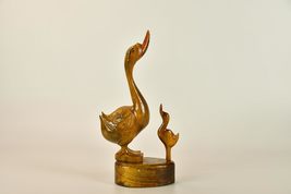 SOWPEACE Handmade Wooden Carved The Mama and Baby Duck Tabletop showpiece/Figuri - £31.49 GBP