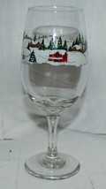 Winter Scene Wine Goblet Glass Holiday Christmas Clear Nice - £9.58 GBP