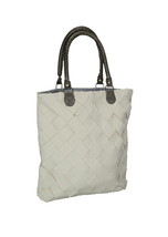 Lattice Basket Weave Cotton Tote Bag with Leather Handles 16 X 15 Inches - £24.75 GBP