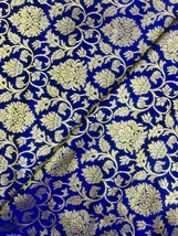 Indian Brocade Fabric blue &amp; Gold Fabric Wedding Fabric, Abaya Fabric - NF364 - £5.98 GBP+