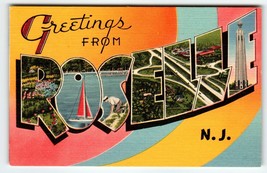 Greetings From Roselle New Jersey Postcard Linen Large Big Letter City Coronet - £7.81 GBP