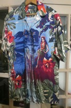 NAUTICA Men&#39;s Multi-color Hawaiian Island Girl Short Sleeve Casual Shirt Size S - £22.40 GBP