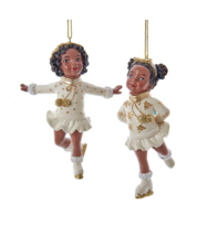 Kurt Adler Set Of 2 African American Ice Skating Girl Christmas Ornaments E0692 - £21.55 GBP