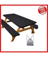 72in Fitted Black Picnic Table Cover with Bench Covers - Windproof and S... - $49.57 CAD