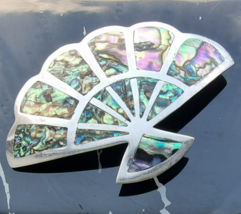 VINTAGE MEXICAN 925 STERLING SILVER MOTHER OF PEARL FAN PENDANT BROOCH - $47.52