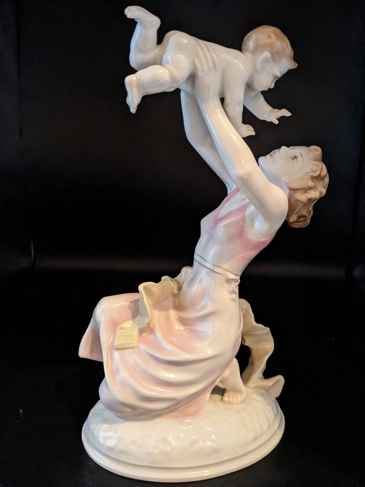 Large 1950s German Hutschenreuther Porcelain Figurine Mothers Darling Marked 11" - $400.00
