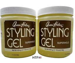 2x Queen Helene Hair Styling Gel Super Hold 9 Alcohol-Free 16 Oz New Old Stock - £31.63 GBP