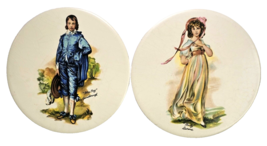 VINTAGE Trivet set ceramic round tiles of blue boy &amp; pinky H &amp; R Johnson Ltd 6in - £18.77 GBP