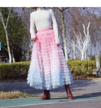 Pastel Pink Tiered Tulle Skirt Outfit Women Plus Size Tulle Maxi Skirt image 2