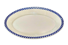 Homer Laughlin Checkers Oval Platter Plate Cobalt Blue 13.25 X 9.25 Inch Usa - £27.76 GBP