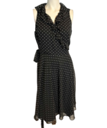 Ralph Lauren Women's Sleeveless Wrap Chiffon Black Polka Dot Dress Sz 10 - $37.99