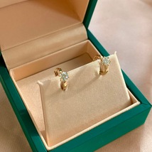 14K Solid Gold Dainty Solitaire Moissanite Huggie Earrings, Small Huggies  - £121.25 GBP