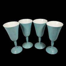 Set 4 Ceramic Enamel Metal Glasses Porcelin Brand Stemware Spain TEAL GOBLETS - £34.09 GBP