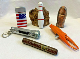 Novelty Lighter Lot of 5 Thumb Flag Bowling Pin Crab Claw Cigar Flashlight - $59.95