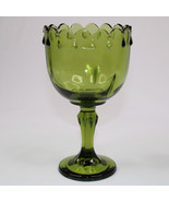 VINTAGE Indiana Glass Olive Green Tear Drop Pattern Goblet Cup Compote G... - $10.51