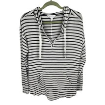 Market &amp; Spruce Hooded Pullover Top V-Neck Striped Sz. M - $276.80 MXN