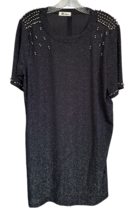 Women&#39;s Tunic Top - Short Sleeve Embellished Shimmer Relax Fit - One Size GRAY - £7.75 GBP