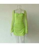 XLLAIS Women Long Puff Sleeve Mini Bodycon Split Hem Mesh Dress Party Gr... - $312.04 MXN