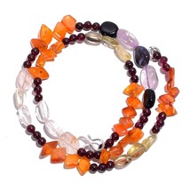 Natural Citrine Carnelian Garnet Gemstone Mix Shape Beads Necklace 17&quot; UB-5418 - £7.82 GBP